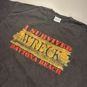 Vintage Wreck Daytona Beach T-Shirt XL 2001 Bike Week‎ Riverfront Bar Gildan